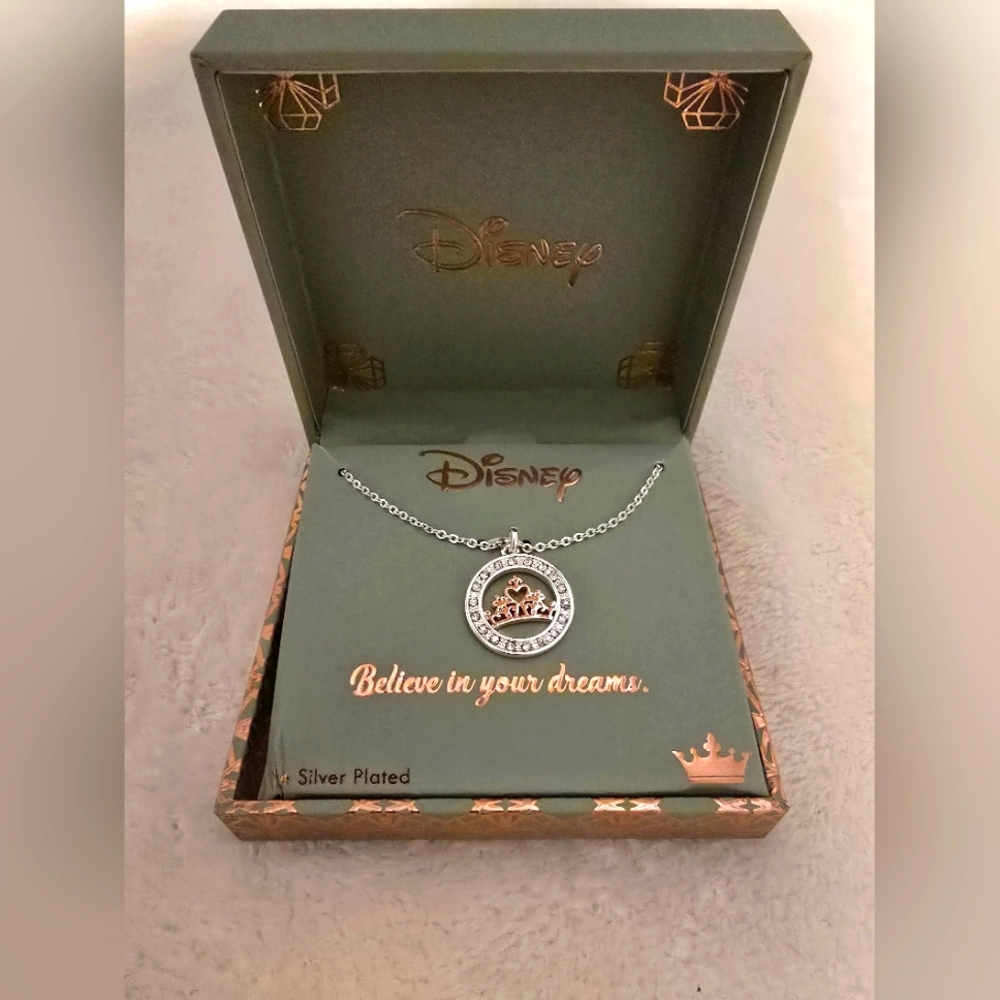 Disney Princess Cinderella Crown Rose Believe in Your Dreams Necklace